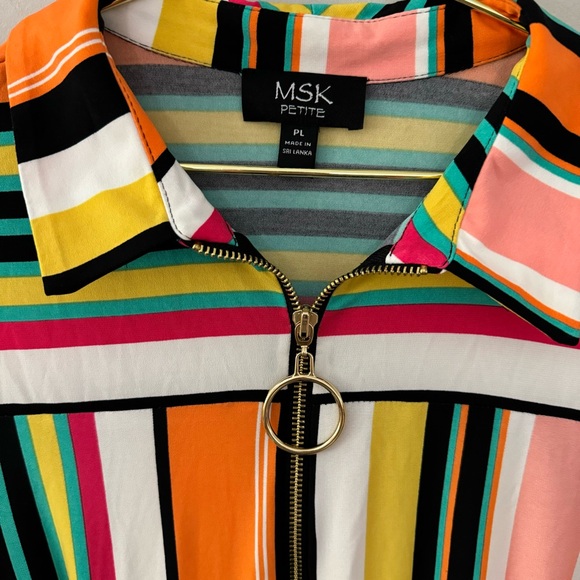 MSK Petite Multicolor Stripe Print Sleeveless A-Line Dress with Gold Zipper - Picture 3 of 6